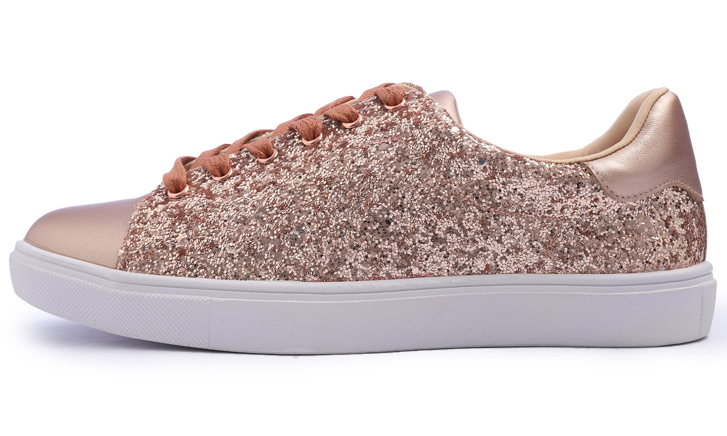 Feversole Women's Fashion Lace Up Dress Sneakers Sparkly Party Shiny Shoes Glitter Lace