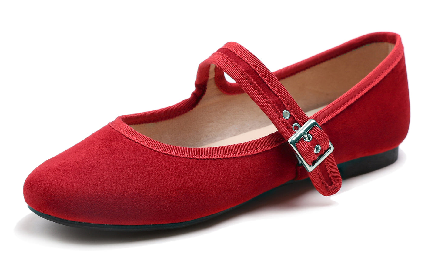 Feversole Women's Soft Cushion Extra Padded Comfort Round Toe Mary Jane Metal Buckle Black Faux SuedeFashion Ballet Flats Walking Shoes