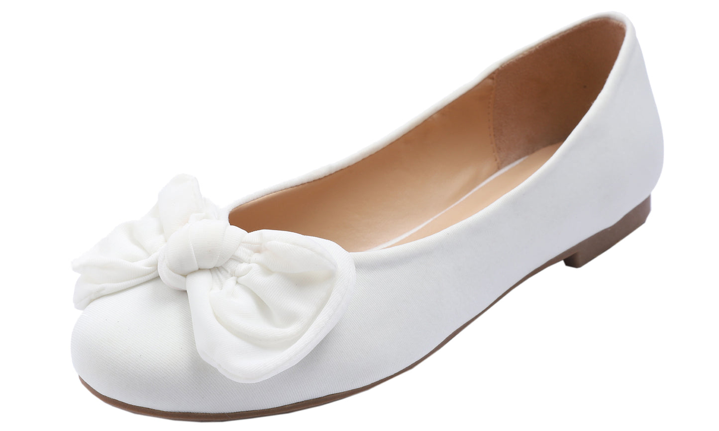 Feversole Women's Round Toe Cute Bow Trim Ballet Flats