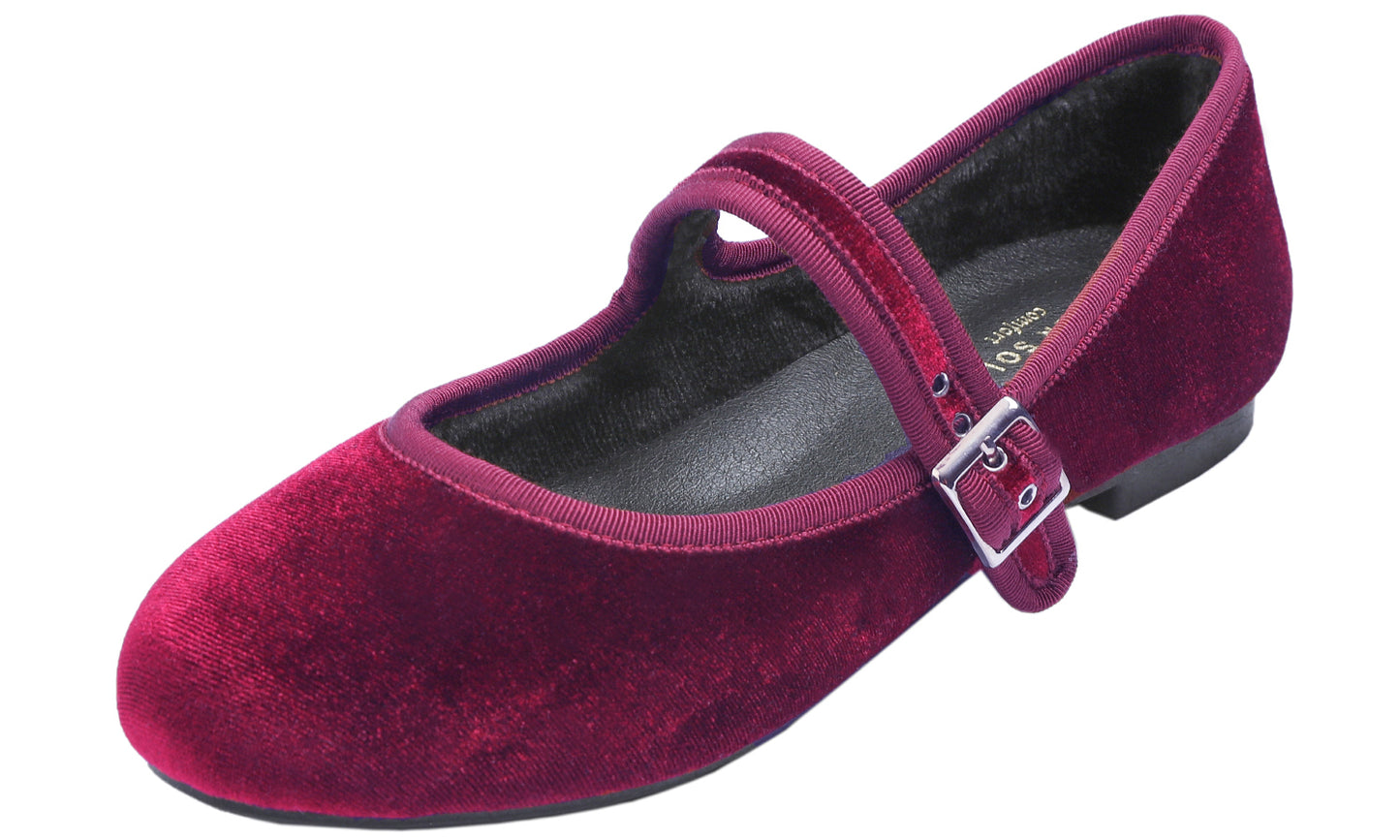 Feversole Women's Soft Cushion Extra Padded Comfort Round Toe Mary Jane Metal Buckle Fashion Ballet Flats Walking Shoes Velvet Vegan Lining