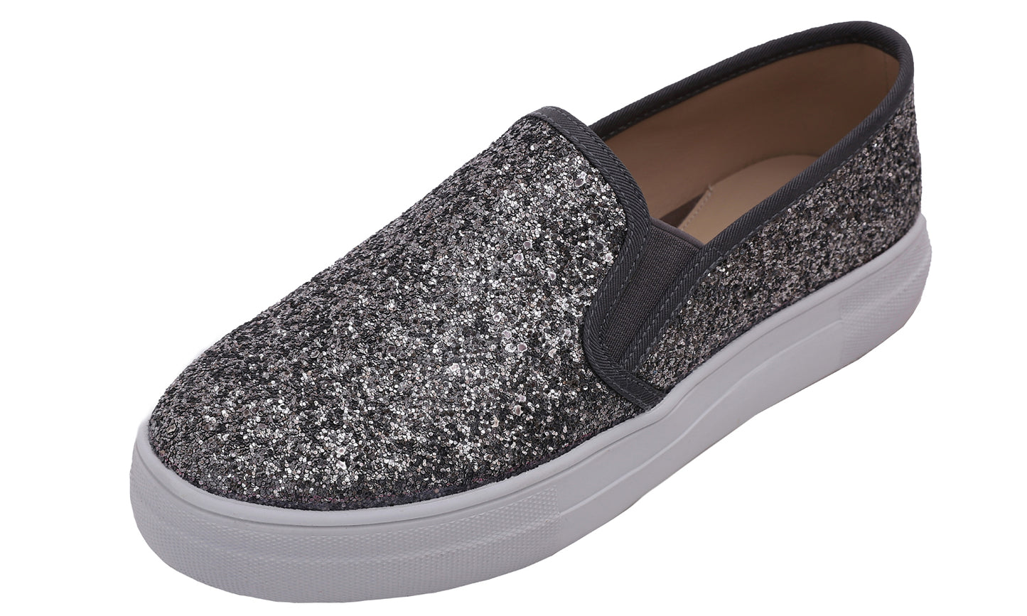 Feversole Women's Fashion Slip On Sneaker Casual Platform Loafers Glitter
