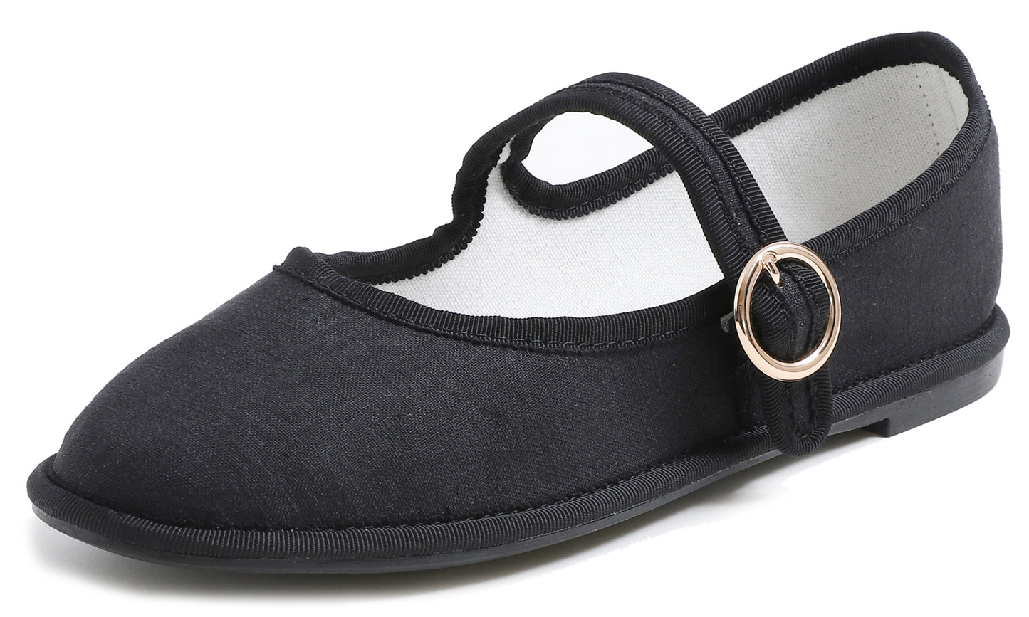 Fevrsole Women's Soft Breathable Mary Jane Memory Foam Cushioned Comfort Round Toe Metal Buckle Flats Walking Canvas Shoes