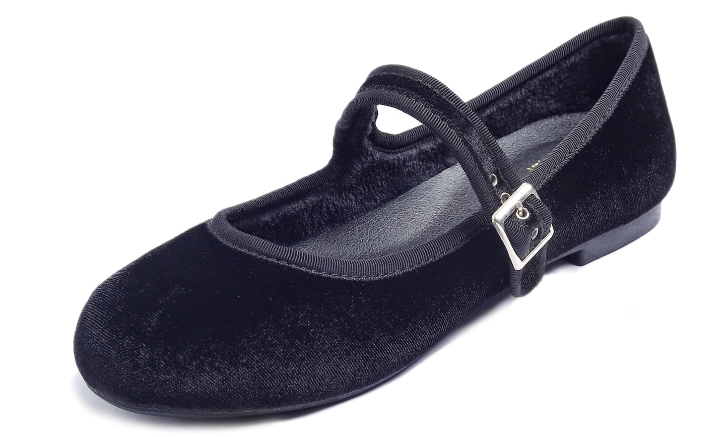 Feversole Women's Soft Cushion Extra Padded Comfort Round Toe Mary Jane Metal Buckle Fashion Ballet Flats Walking Shoes Velvet Vegan Lining