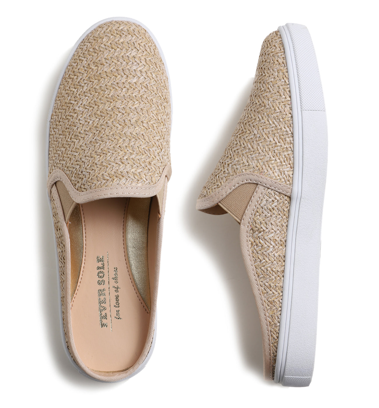 Feversole Women's Sport Mules Slip On Loafers Fashion Backless Sneakers Beige Raffia