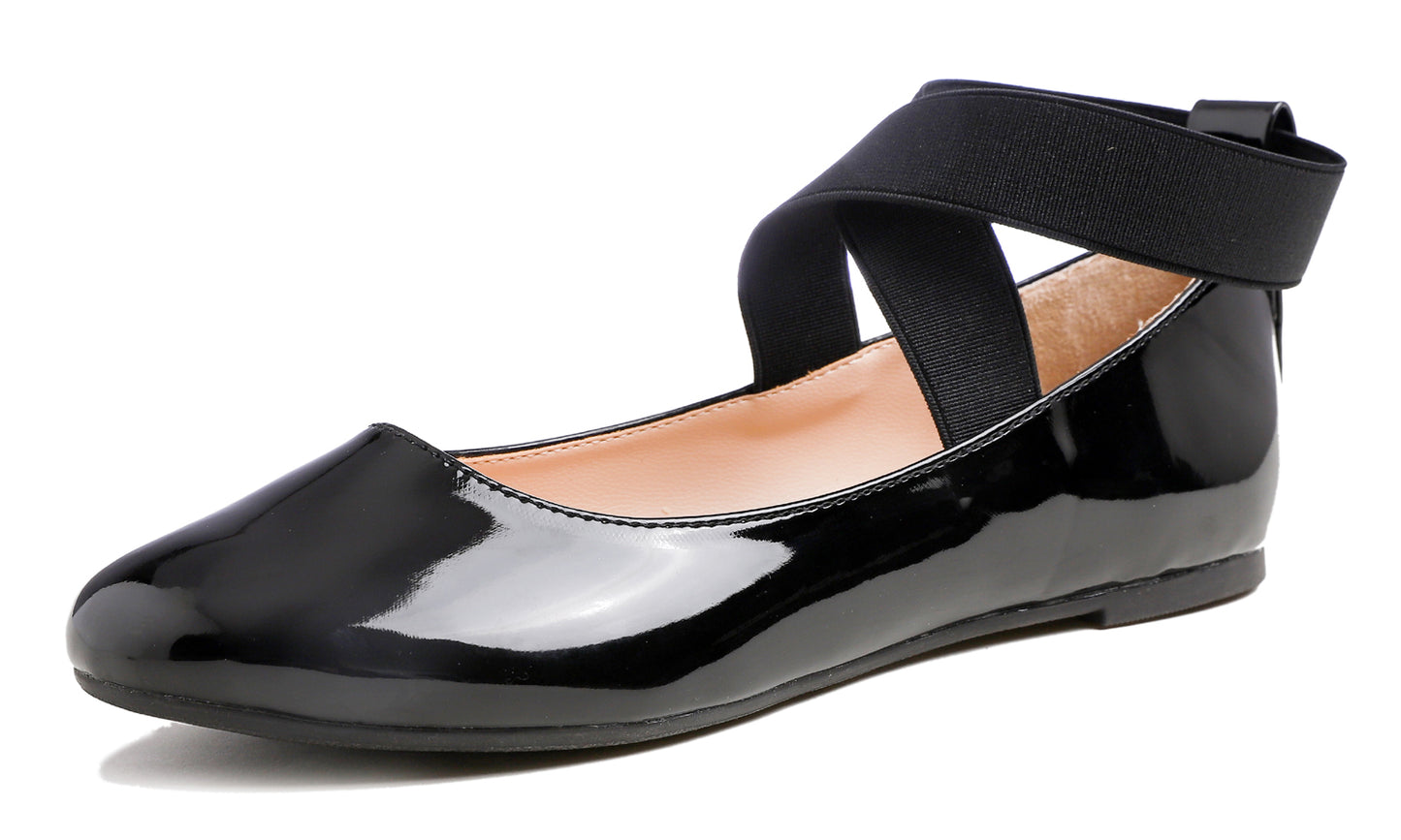 Feversole Women's Fashion Elastic Ankle Strap Shoes Round Toe Ballet Flat