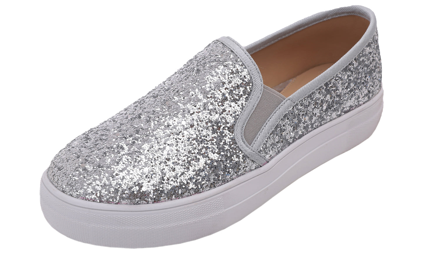 Feversole Women's Fashion Slip On Sneaker Casual Platform Loafers Glitter
