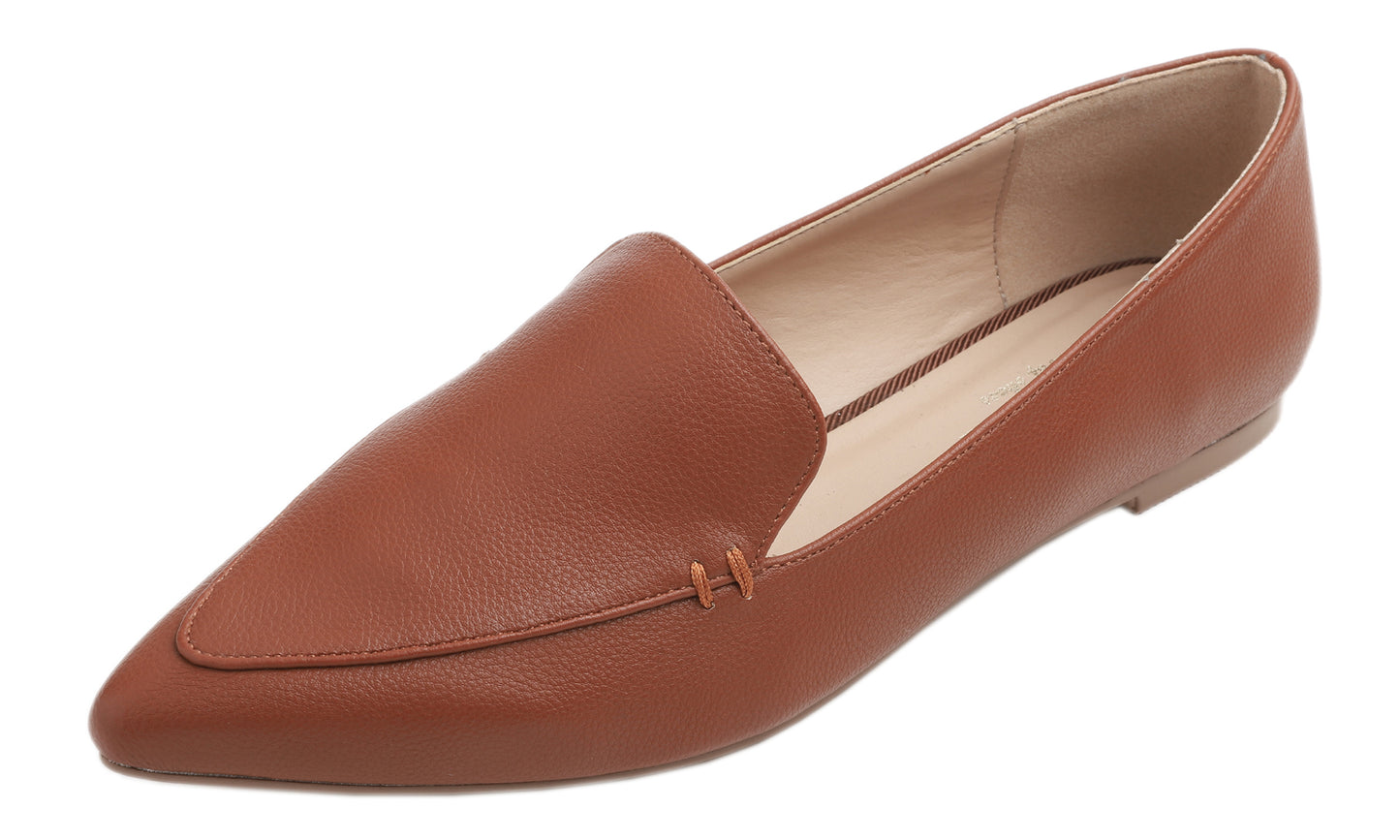 Feversole Women's Loafer Flat Pointed Fashion Slip On Comfort Driving Office Shoes Grain Vegan