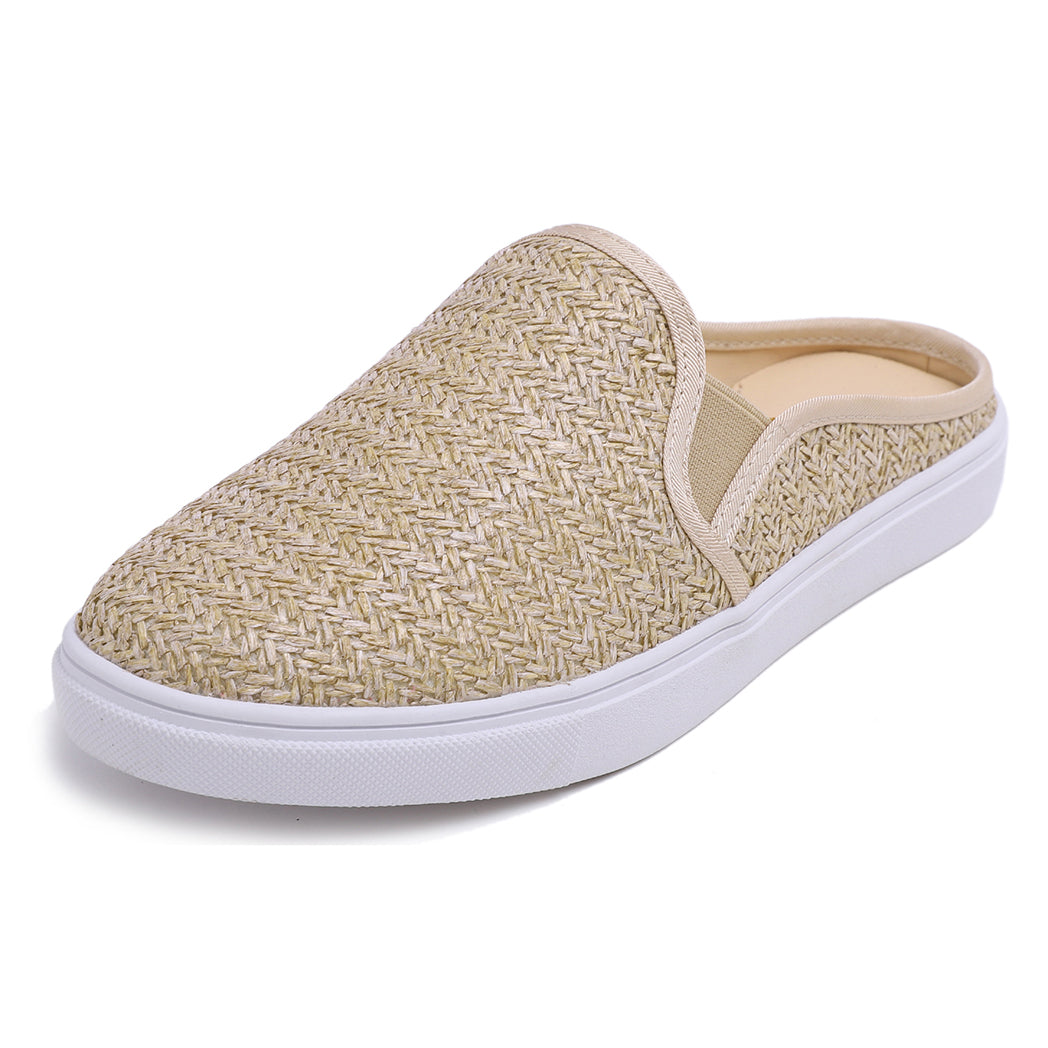 Feversole Women's Sport Mules Slip On Loafers Fashion Backless Sneakers Beige Raffia