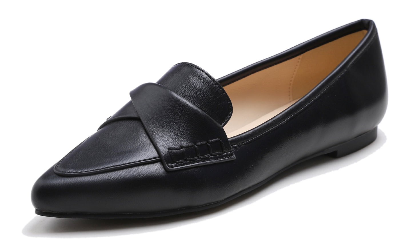 Feversole Women's Loafer Flat Pointed Fashion Slip On Comfort Driving Office Shoes Twist Bow