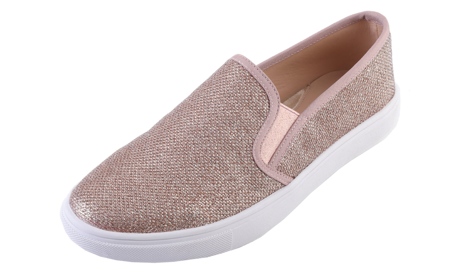 Feversole Women's Fashion Slip-On Sneaker Casual Flat Loafers Shiny Lurex