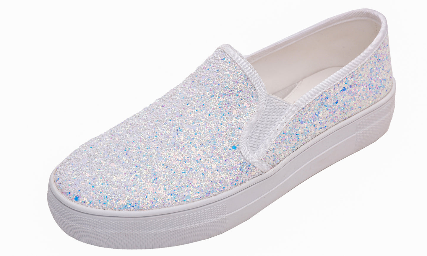 Feversole Women's Fashion Slip On Sneaker Casual Platform Loafers Glitter