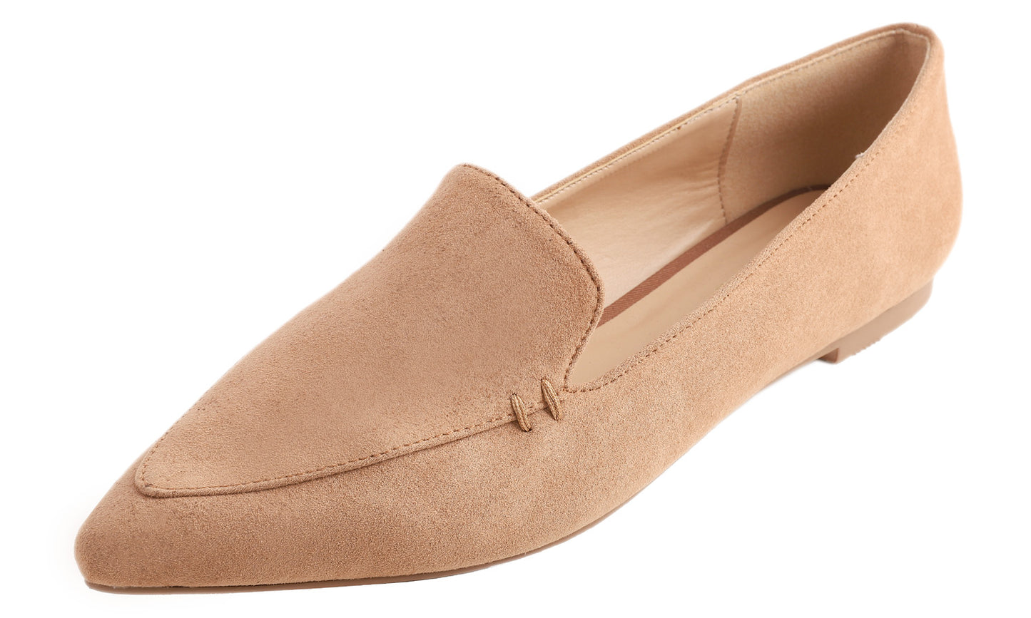Feversole Women's Loafer Flat Pointed Fashion Slip On Comfort Driving Office Shoes Light Camel Suede