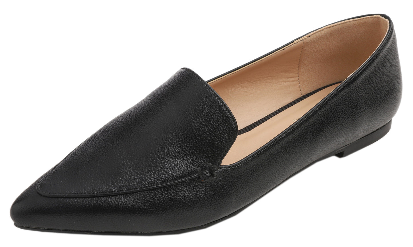 Feversole Women's Loafer Flat Pointed Fashion Slip On Comfort Driving Office Shoes Grain Vegan