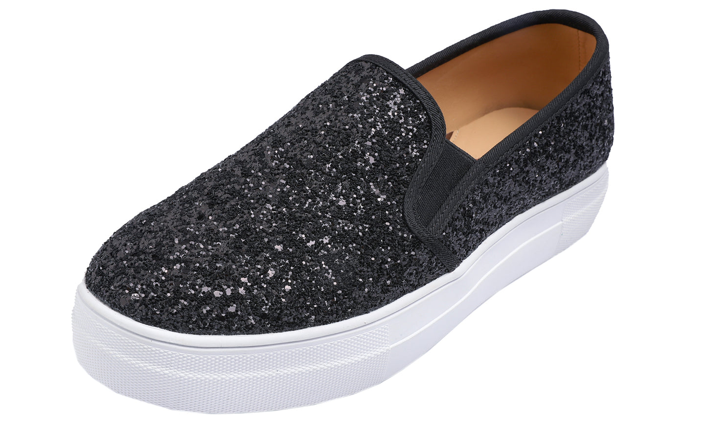 Feversole Women's Fashion Slip On Sneaker Casual Platform Loafers Glitter