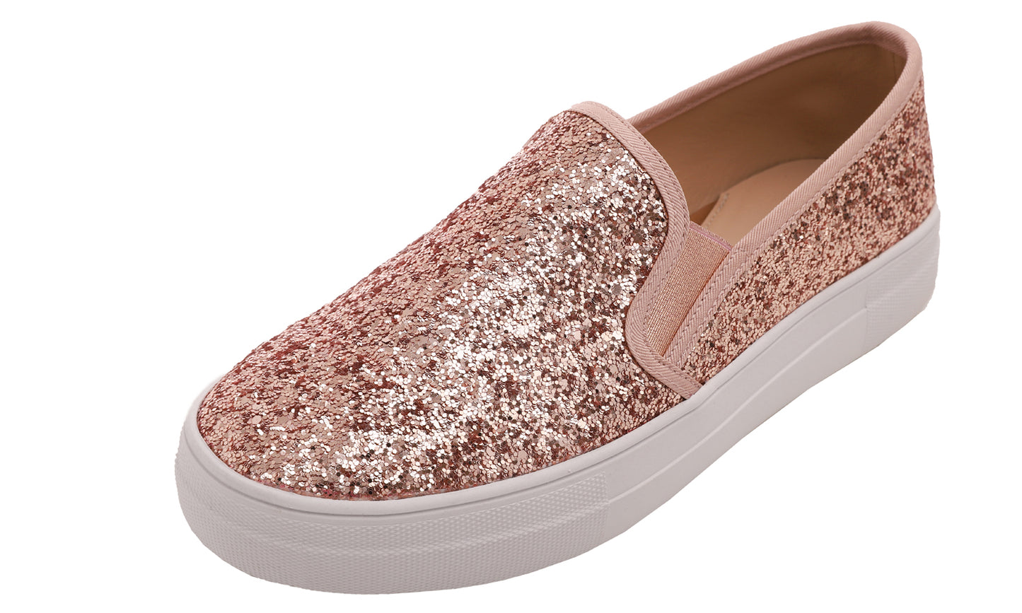 Feversole Women's Fashion Slip On Sneaker Casual Platform Loafers Glitter