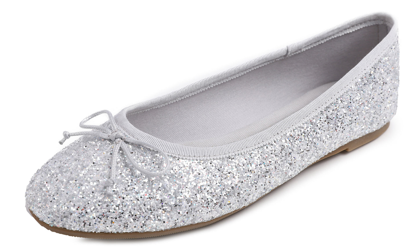 Feversole Women's Sparkle Memory Foam Cushioned Colorful Shiny Ballet Flats Glitter