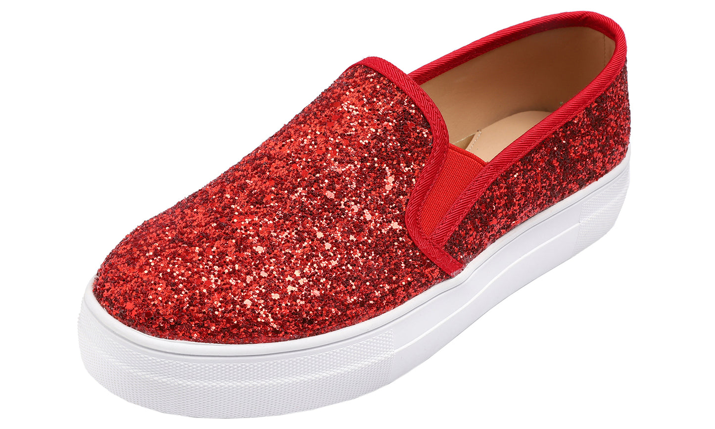 Feversole Women's Fashion Slip On Sneaker Casual Platform Loafers Glitter