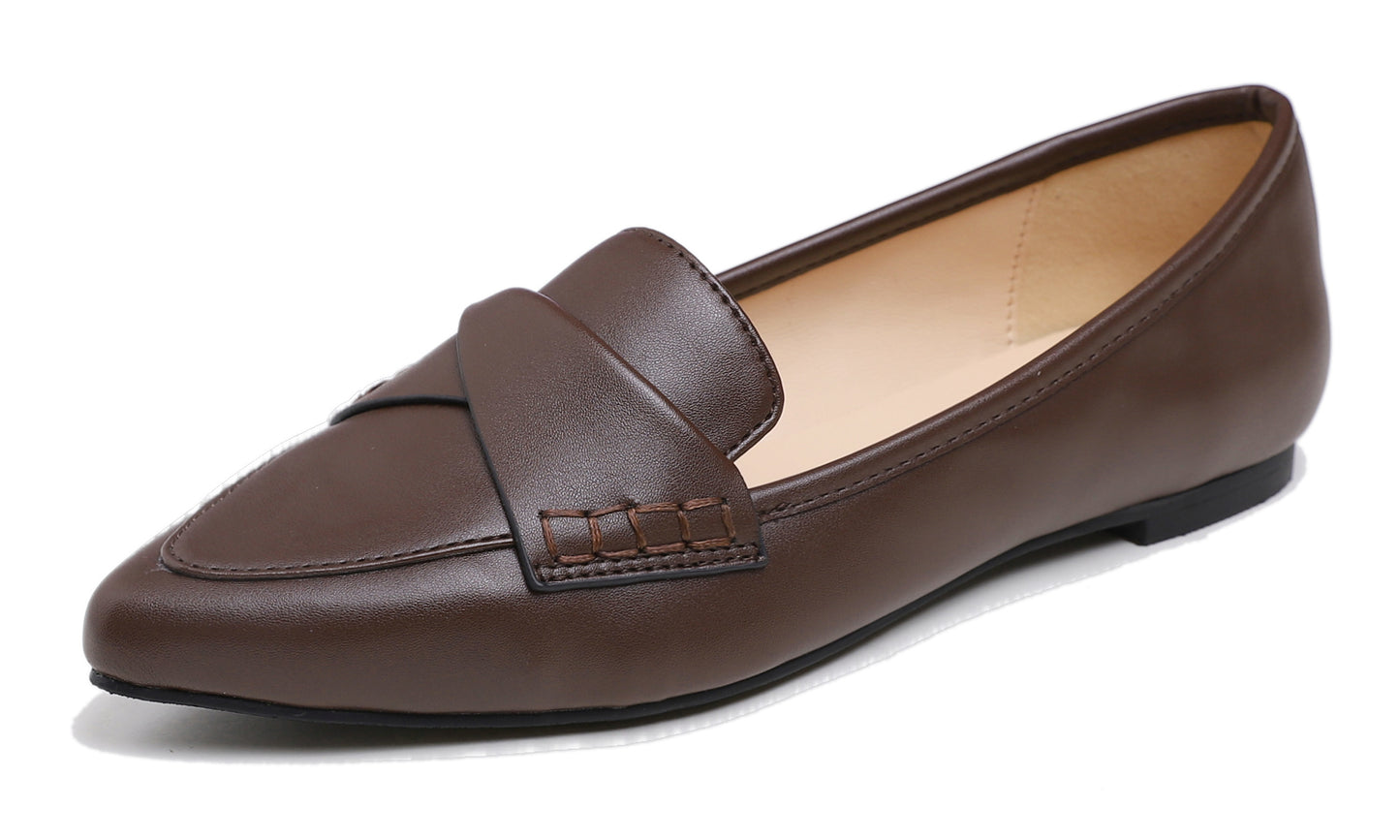Feversole Women's Loafer Flat Pointed Fashion Slip On Comfort Driving Office Shoes Twist Bow
