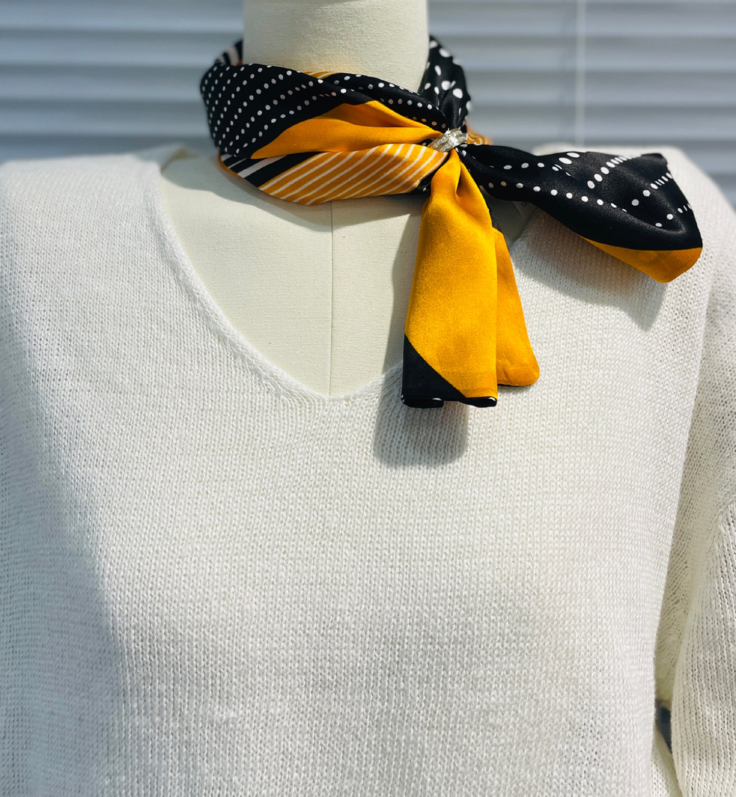 BREEZE NOUTHERLY Women's 100% Pure Mulberry Silk Scarf Double Sided Rectangle Tie Head Neck Waist Strip-17X150 Black Orange Polka Dots