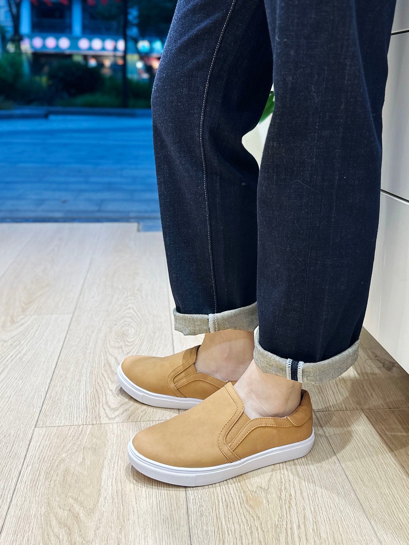 Feversole Women's Casual Slip On Sneaker Comfort Walking Loafer Flats Camel Nubuck Vegan Leather