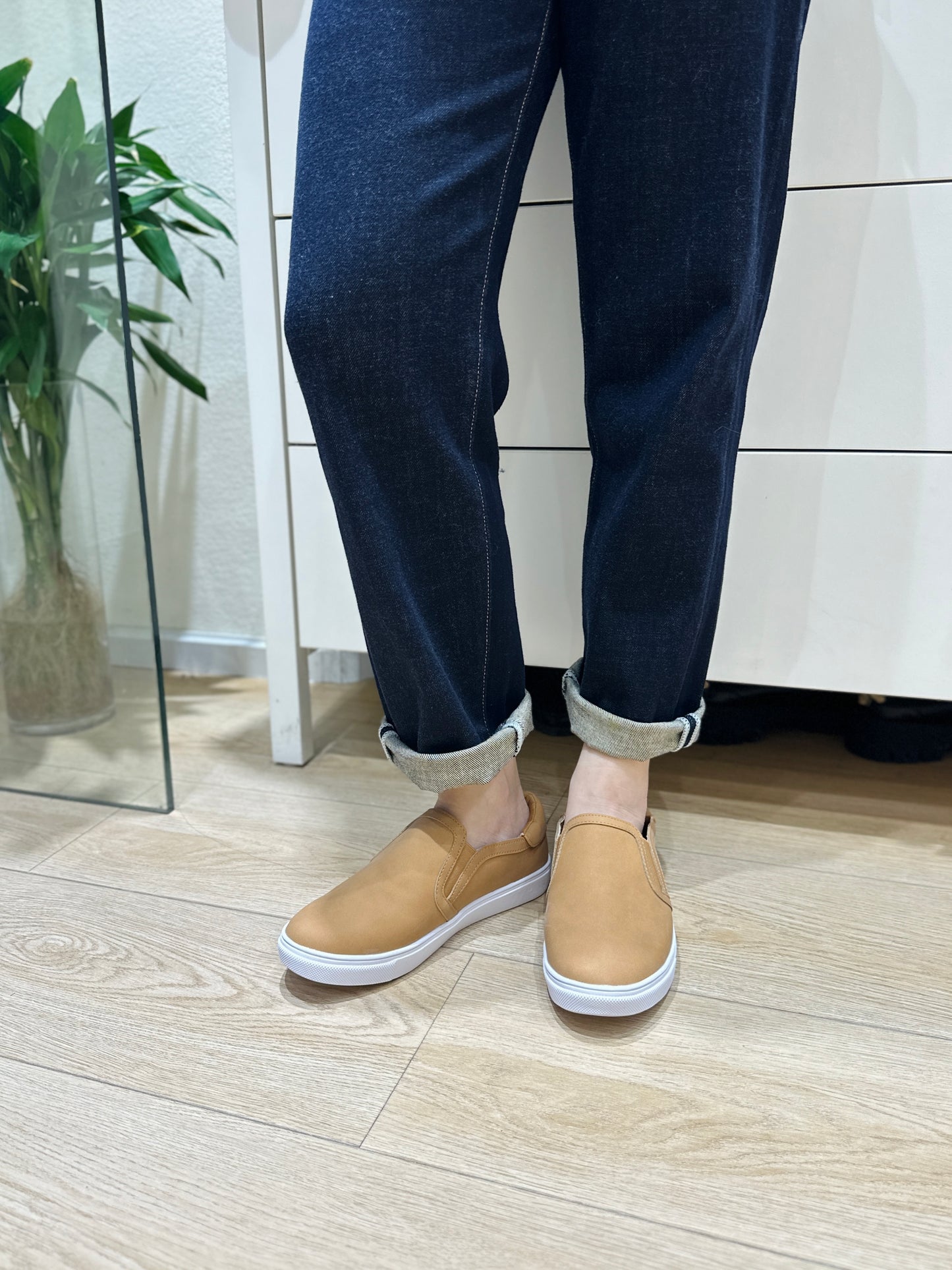 Feversole Women's Casual Slip On Sneaker Comfort Walking Loafer Flats Camel Nubuck Vegan Leather
