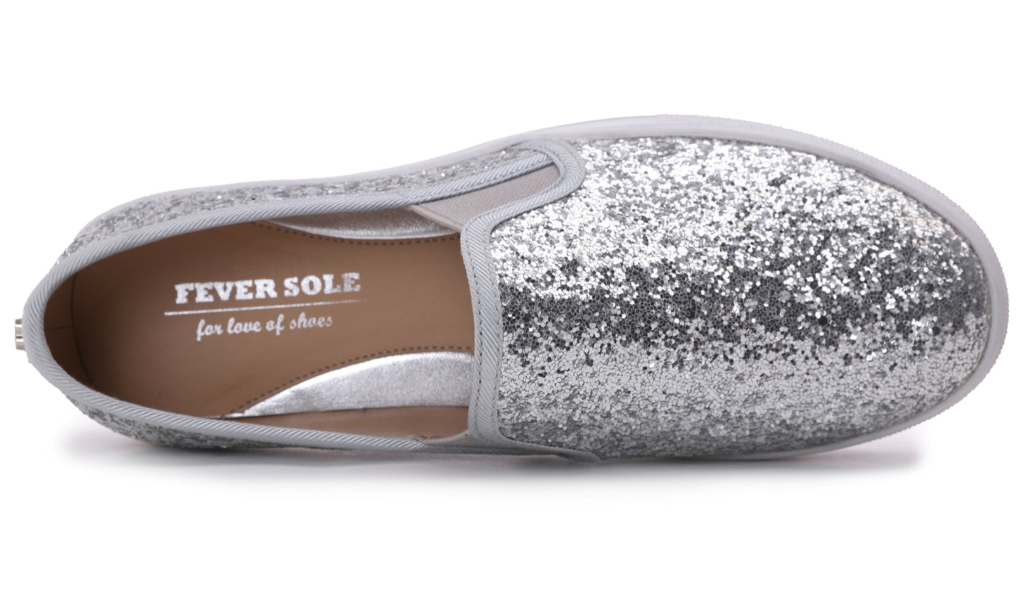 Feversole Women's Fashion Slip On Sneaker Casual Platform Loafers Glitter