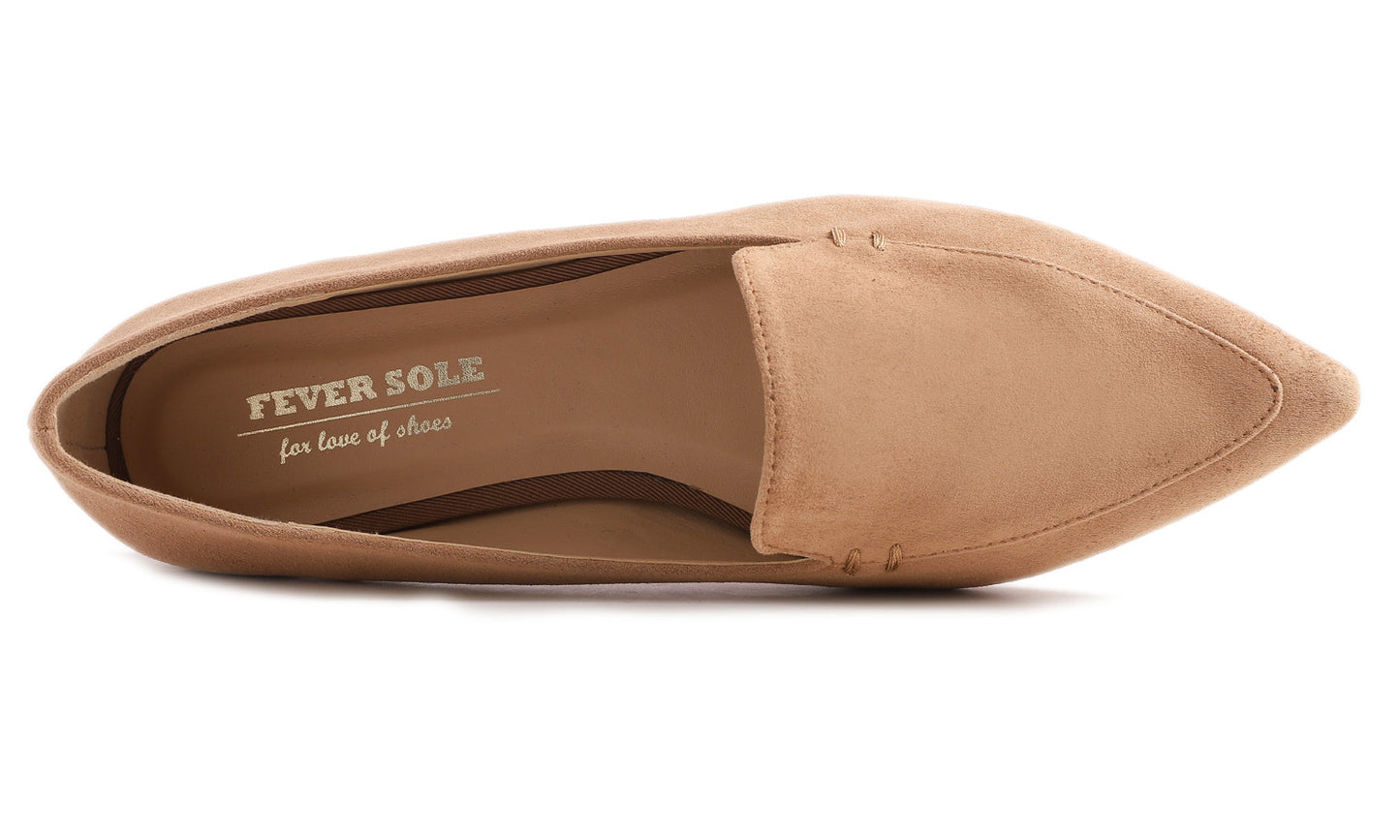 Feversole Women's Loafer Flat Pointed Fashion Slip On Comfort Driving Office Shoes Light Camel Suede