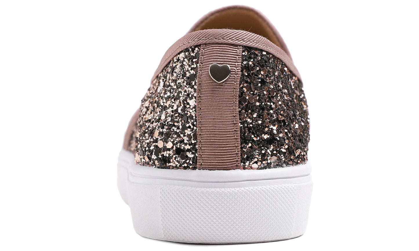 Feversole Women's Fashion Slip-On Sneaker Casual Flat Loafers Shiny Glitter