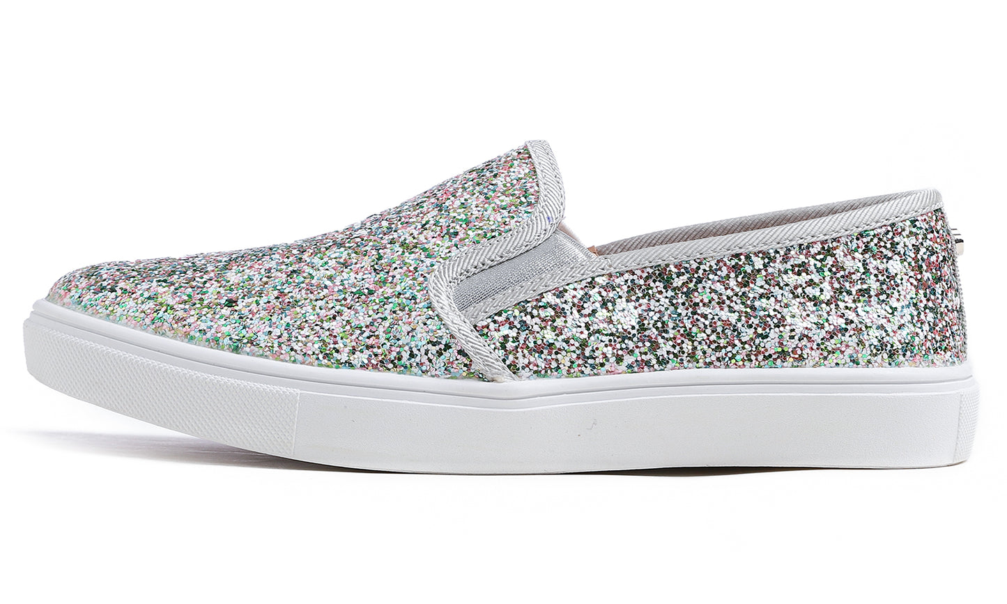 Feversole Women's Fashion Slip-On Sneaker Casual Flat Loafers Shiny Glitter