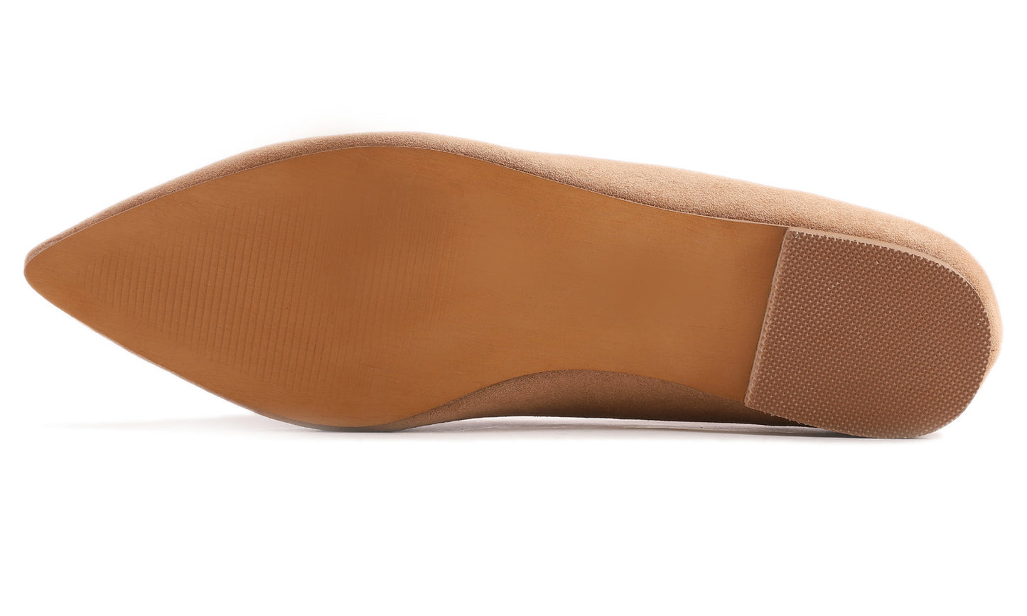 Feversole Women's Loafer Flat Pointed Fashion Slip On Comfort Driving Office Shoes Light Camel Suede