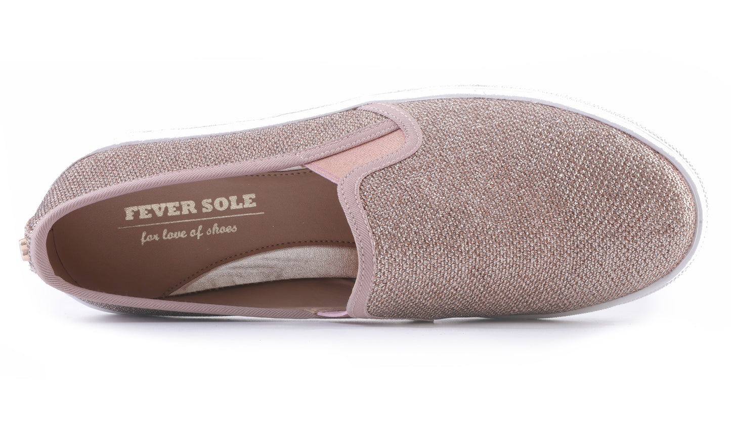 Feversole Women's Fashion Slip-On Sneaker Casual Flat Loafers Shiny Lurex