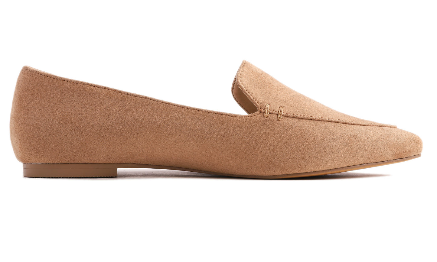 Feversole Women's Loafer Flat Pointed Fashion Slip On Comfort Driving Office Shoes Light Camel Suede