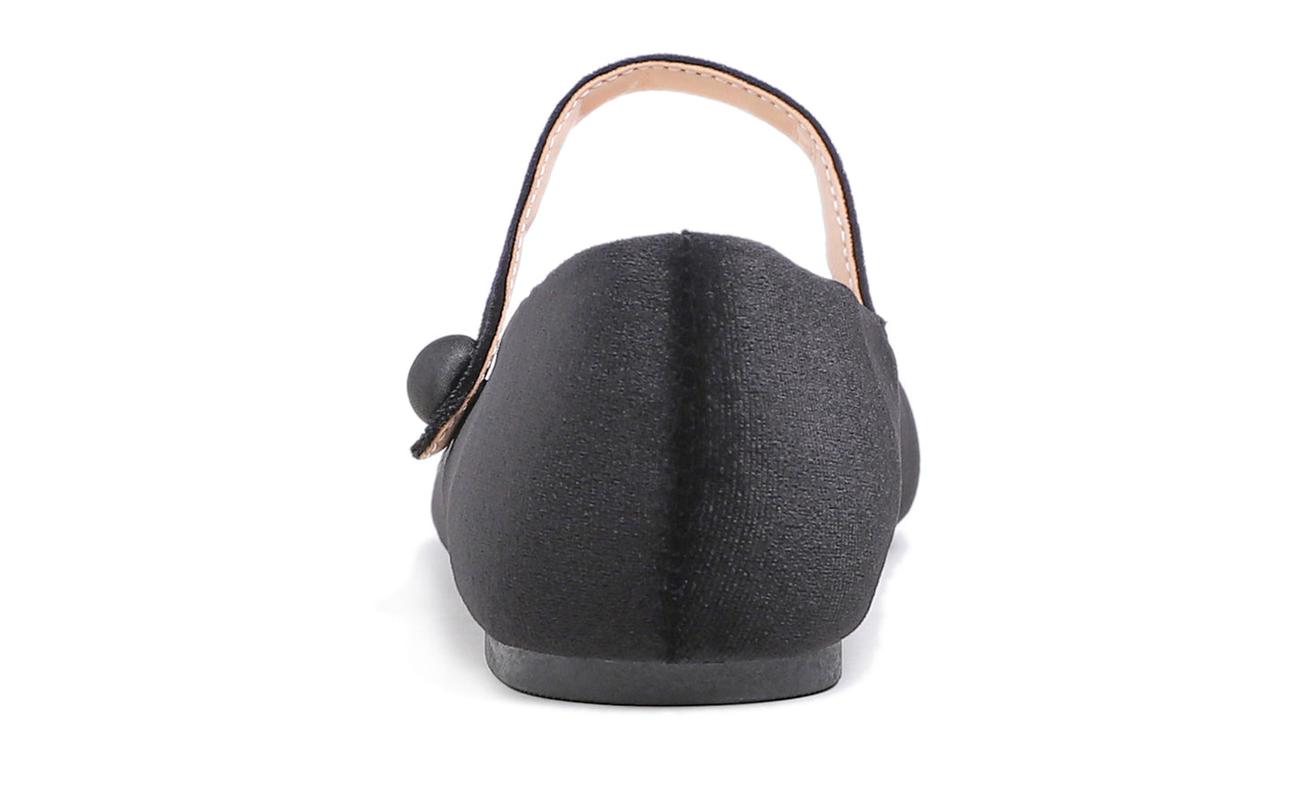 Feversole Women's Mary Jane Fashion Round Toe Easy Buckle Slip On Flats Black Velvet