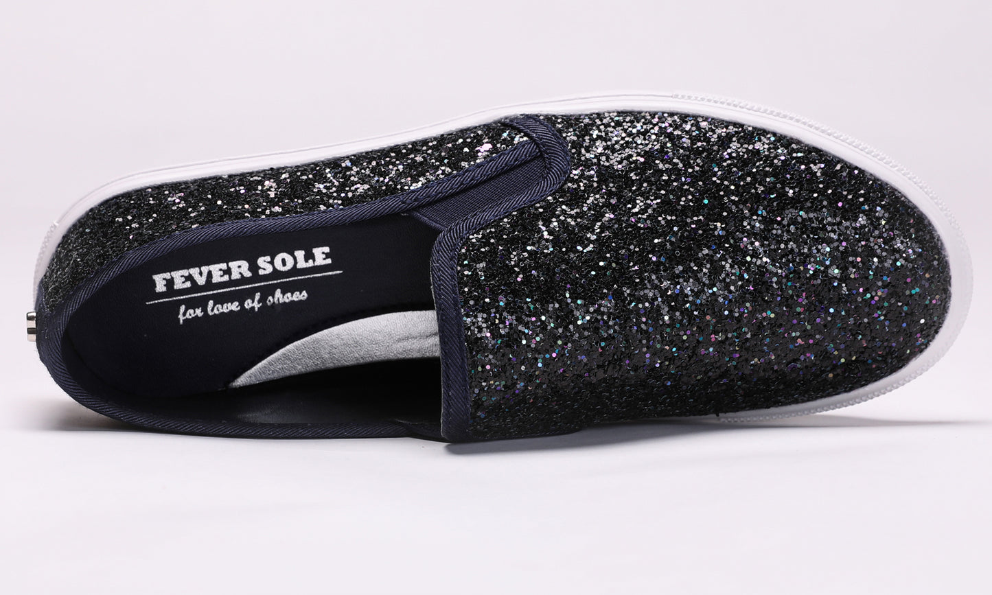 Feversole Women's Fashion Slip-On Sneaker Casual Flat Loafers Shiny Glitter