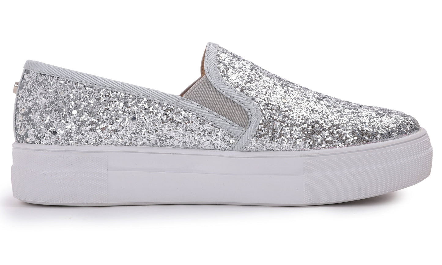 Feversole Women's Fashion Slip On Sneaker Casual Platform Loafers Glitter