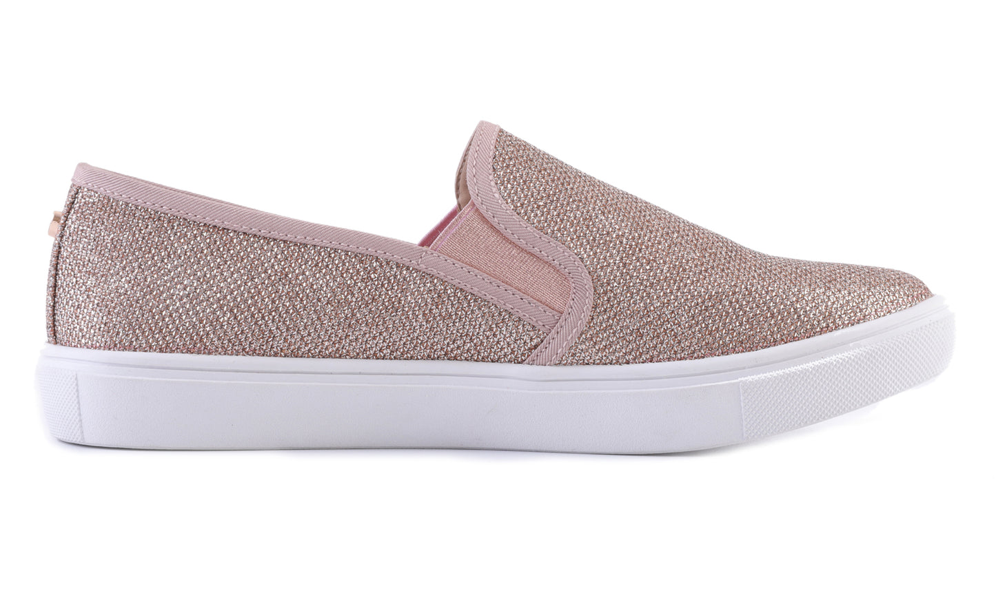 Feversole Women's Fashion Slip-On Sneaker Casual Flat Loafers Shiny Lurex