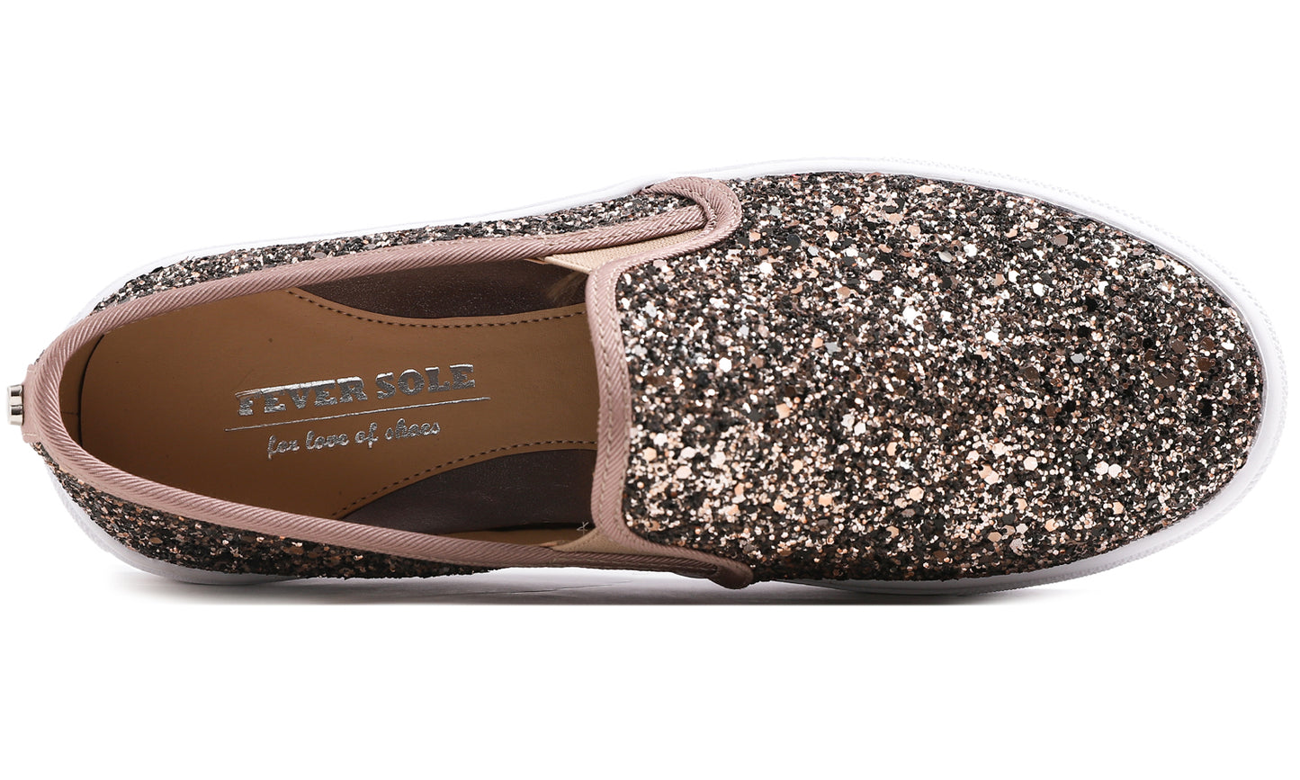 Feversole Women's Fashion Slip-On Sneaker Casual Flat Loafers Shiny Glitter
