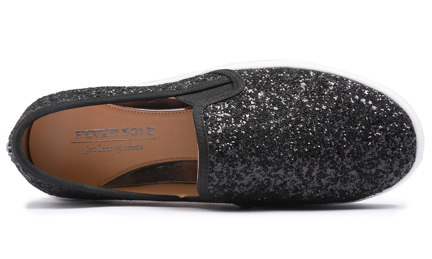 Feversole Women's Fashion Slip On Sneaker Casual Platform Loafers Glitter