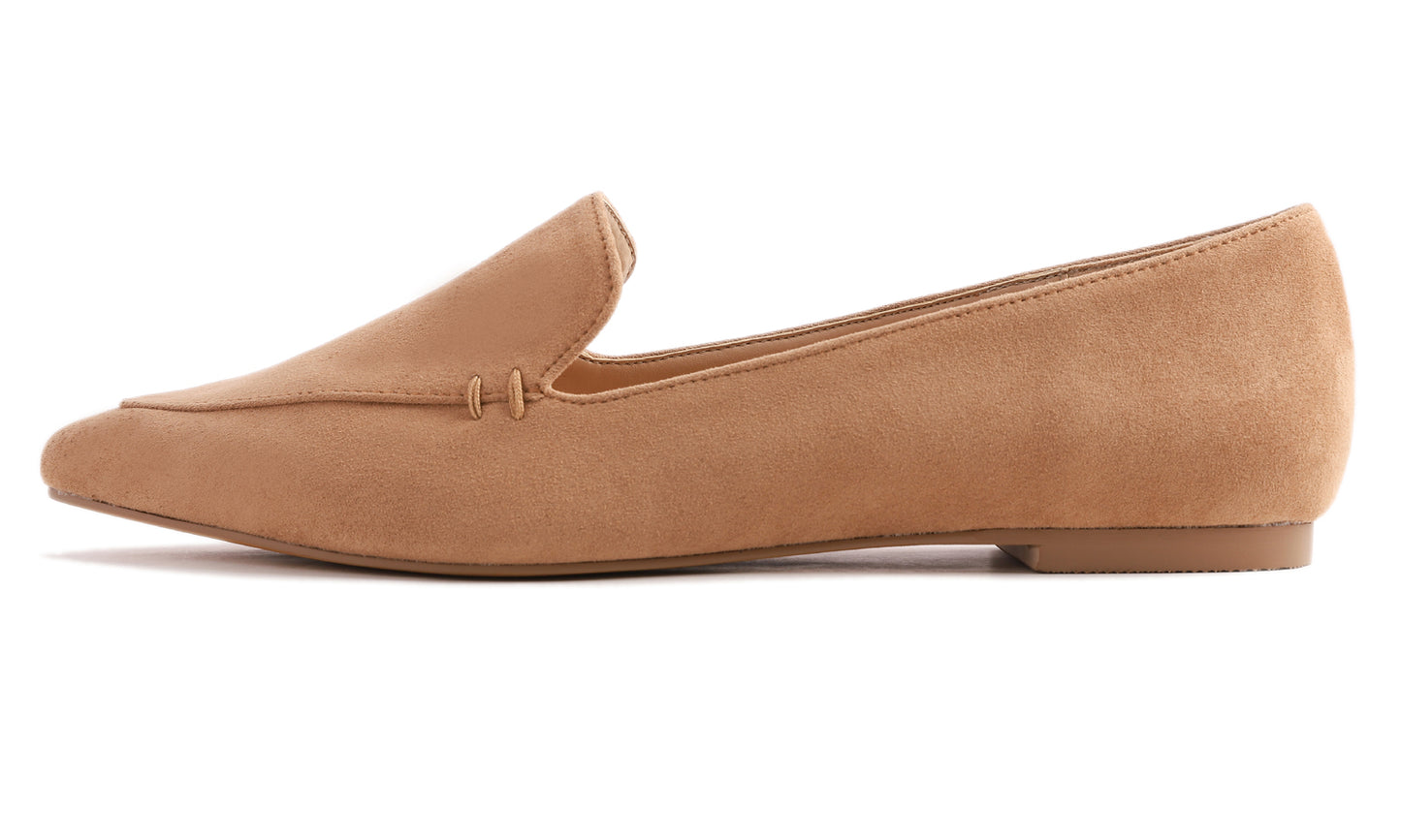 Feversole Women's Loafer Flat Pointed Fashion Slip On Comfort Driving Office Shoes Light Camel Suede
