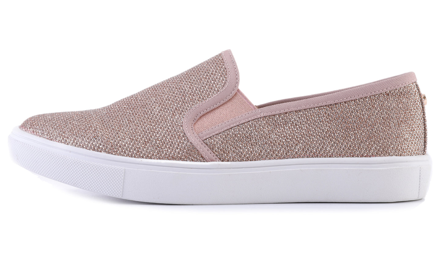Feversole Women's Fashion Slip-On Sneaker Casual Flat Loafers Shiny Lurex