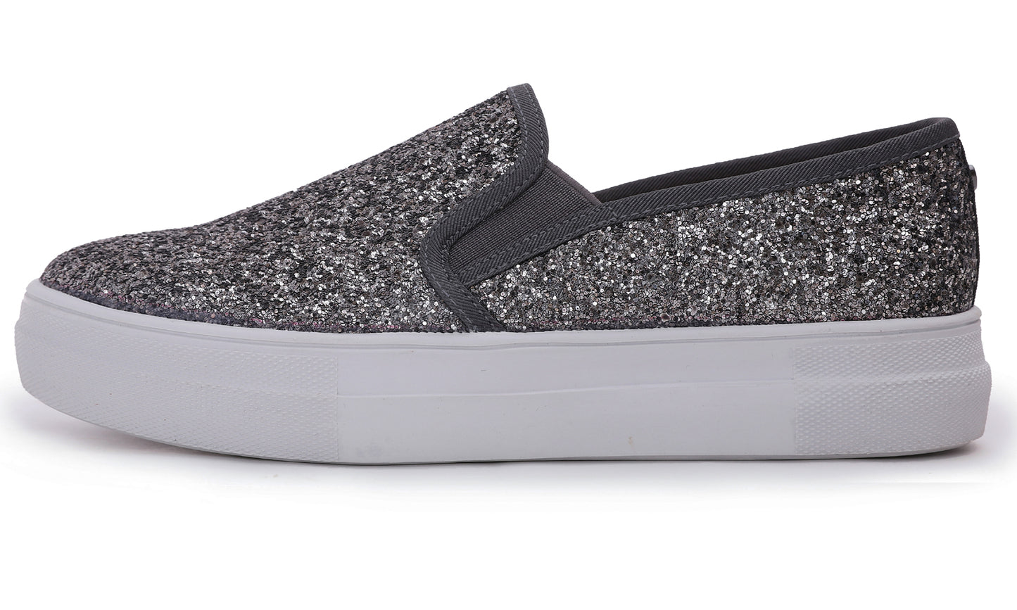 Feversole Women's Fashion Slip On Sneaker Casual Platform Loafers Glitter