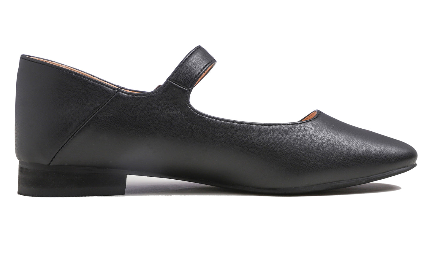 Feversole Women's Mary Jane Fashion Square Toe Easy Buckle Low Heel Slip On Flats Vegan Leather