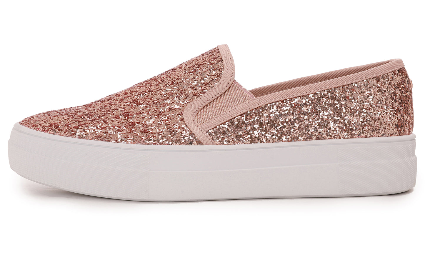 Feversole Women's Fashion Slip On Sneaker Casual Platform Loafers Glitter
