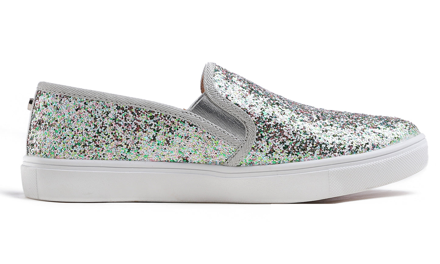 Feversole Women's Fashion Slip-On Sneaker Casual Flat Loafers Shiny Glitter