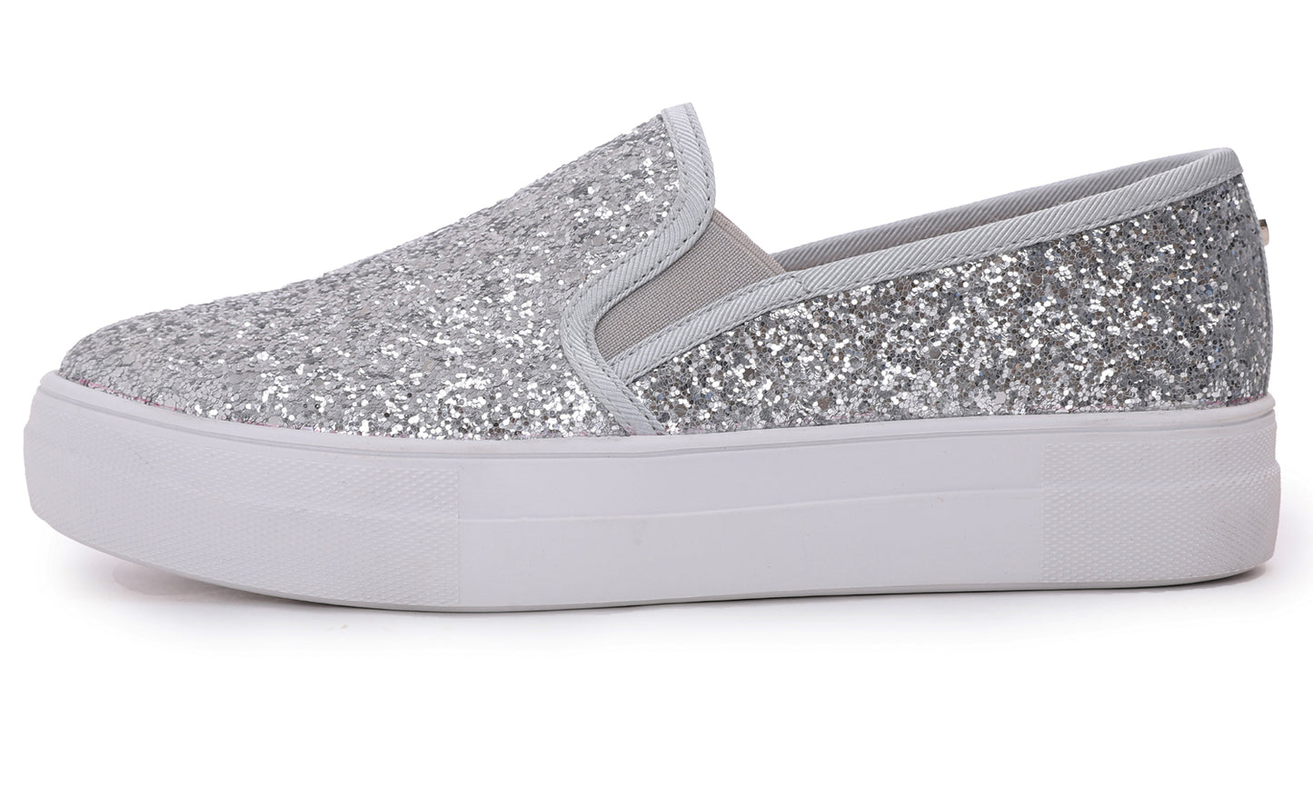 Feversole Women's Fashion Slip On Sneaker Casual Platform Loafers Glitter