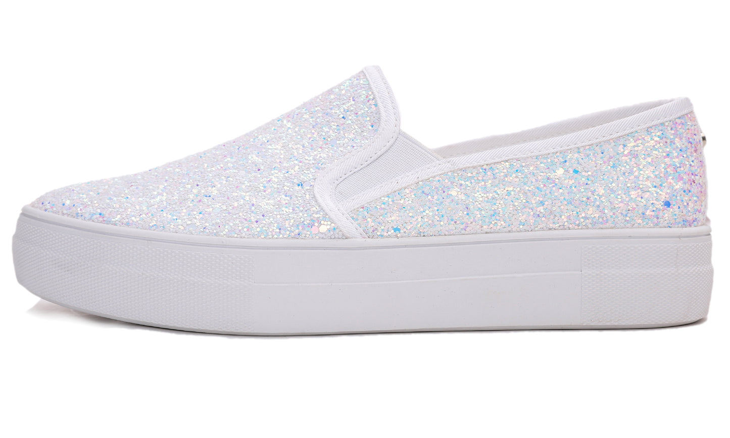 Feversole Women's Fashion Slip On Sneaker Casual Platform Loafers Glitter