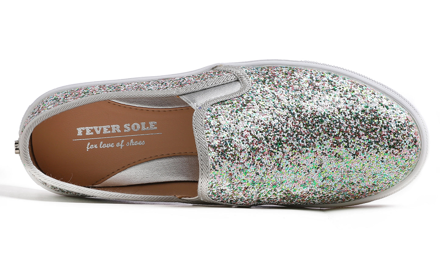 Feversole Women's Fashion Slip-On Sneaker Casual Flat Loafers Shiny Glitter