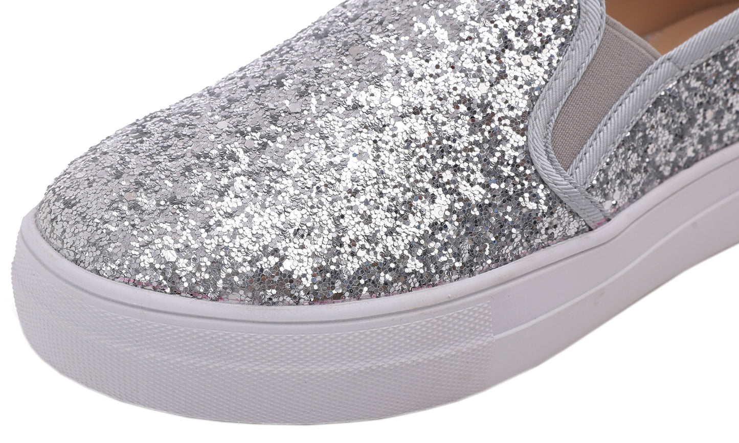 Feversole Women's Fashion Slip On Sneaker Casual Platform Loafers Glitter