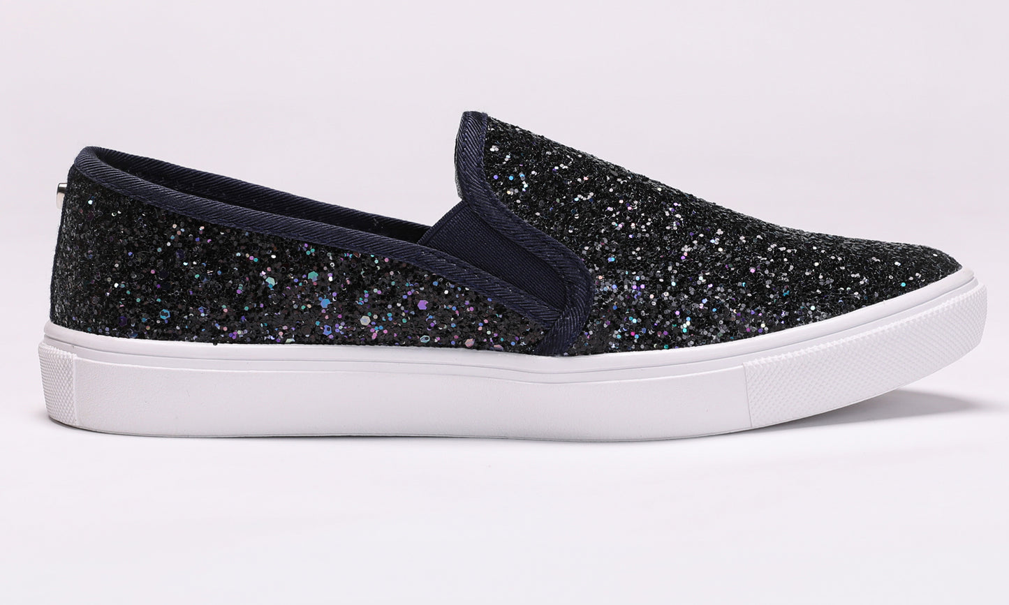 Feversole Women's Fashion Slip-On Sneaker Casual Flat Loafers Shiny Glitter
