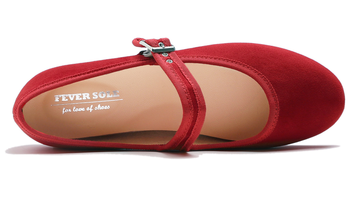 Feversole Women's Soft Cushion Extra Padded Comfort Round Toe Mary Jane Metal Buckle Black Faux SuedeFashion Ballet Flats Walking Shoes